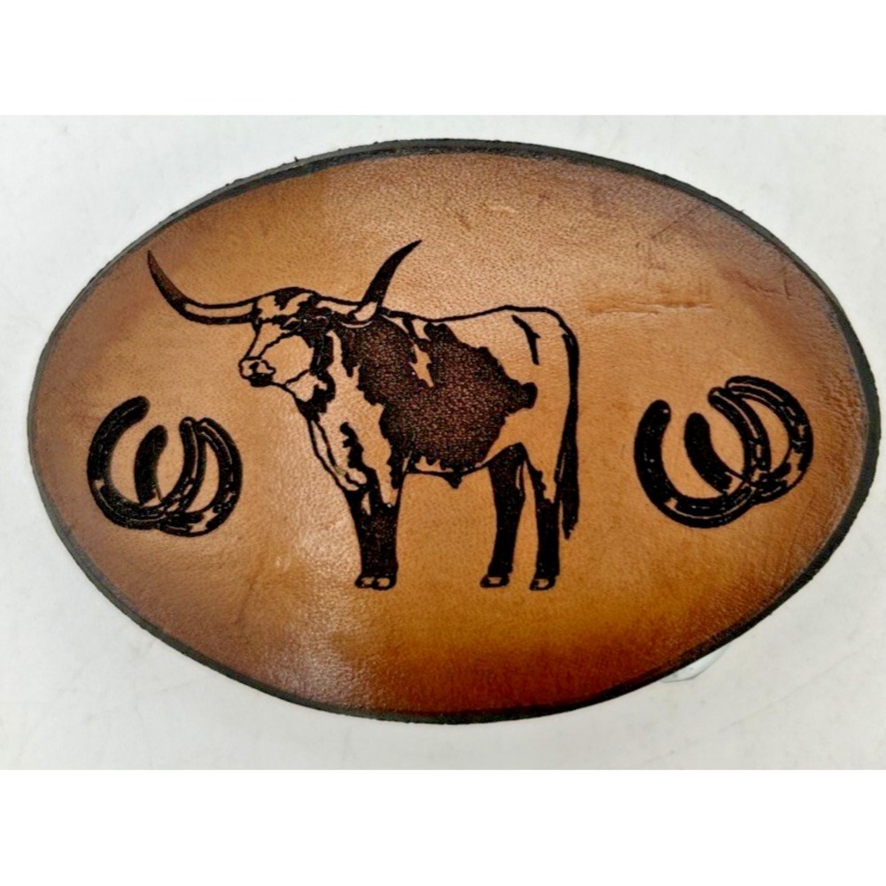 Belt Buckle Longhorn Cattle Western Cowboy Cowgirl Leather Handmade